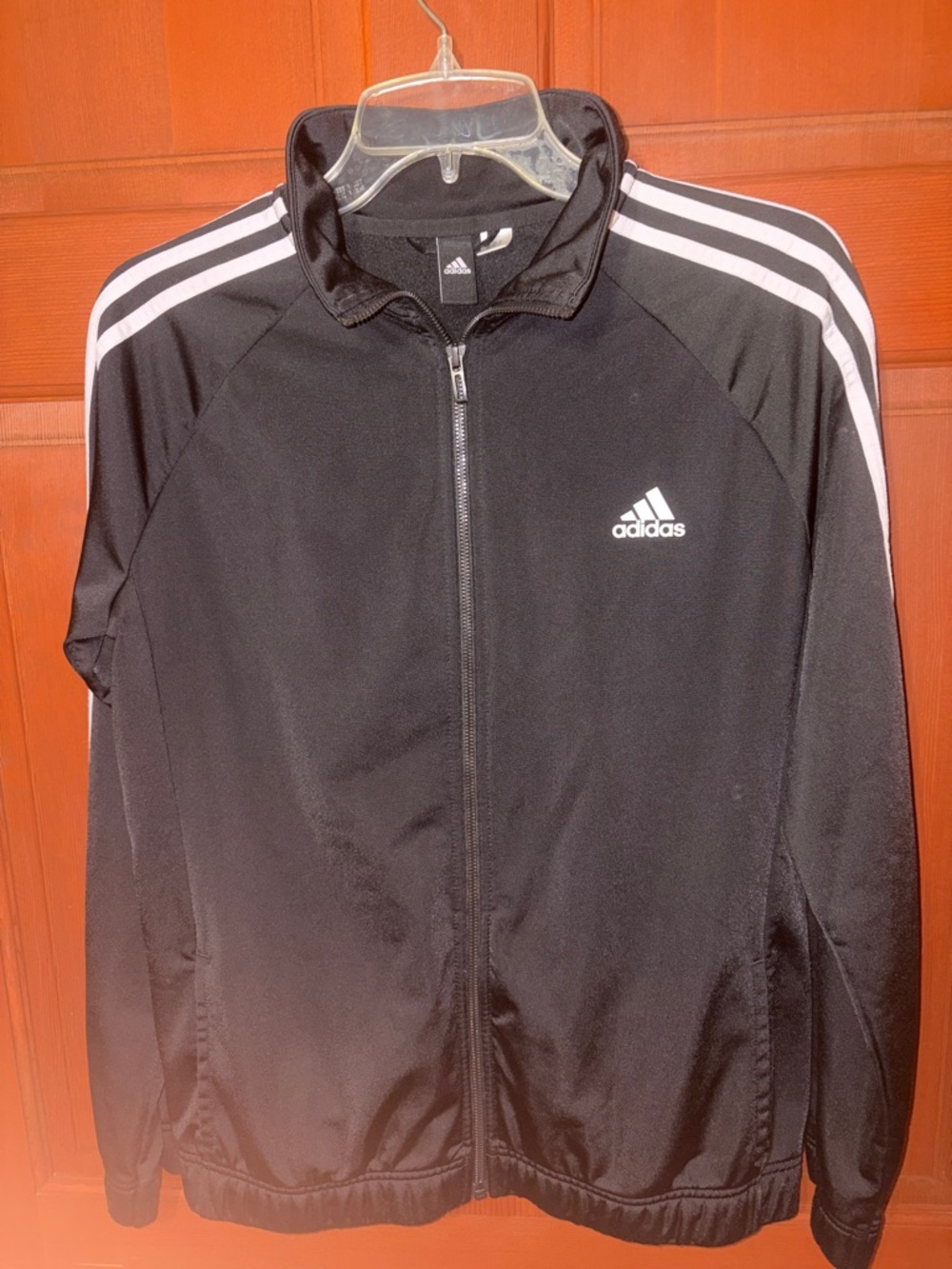 adidas Black Zip-Front Lightweight Track Jacket with White Stripes